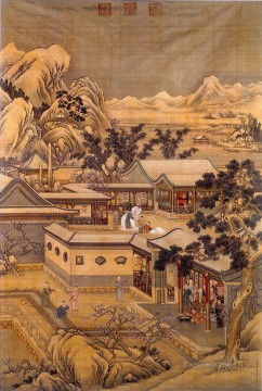 Lang brillando feliz año nuevo de qianlong tinta china antigua Giuseppe Castiglione Pinturas al óleo